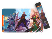 UniVersus CCG: Critical Role - Pike, Percival, & Keyleth Playmat - Colorful playmat featuring three fantasy characters in dynamic poses with blue and purple backgrounds and orange vertical.