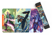 UniVersus CCG: Critical Role - Caduceus, Beau, & Mollymauk Playmat - Colorful playmat featuring three fantasy character illustrations in dynamic poses, with green, blue, and purple backgrounds.