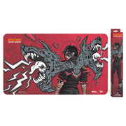 Riftbound: League of Legends TCG Playmat - Unleashed 1 - Red rectangular playmat featuring a dark-haired character with two snarling wolf heads and lightning bolts.