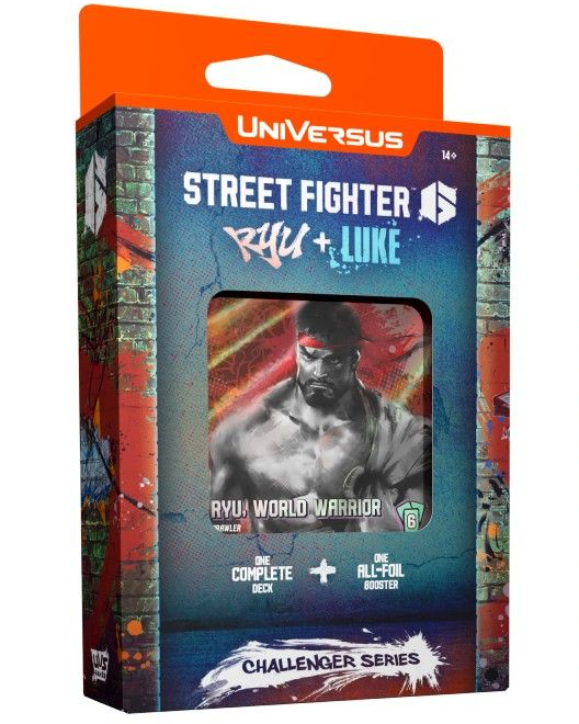 UniVersus CCG: Challenger Series - Street Fighter - Ryu + Luke - UniVersus CCG Challenger Series Street Fighter Ryu + Luke card game box with black and red artwork and bold typography.