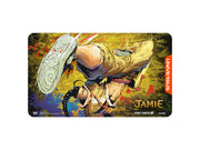 UniVersus TCG: Street Fighter 6 - Challenger Series Playmat - Jamie - Rectangular gaming playmat with vibrant illustration of a character in dynamic pose, earthy tones with orange accents,.