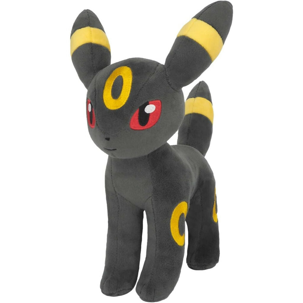 Pokémon All Star Collection - Umbreon (Medium) Plush, 11" - Black Umbreon plush with yellow rings on ears, legs, and tail, and red eyes, standing upright.