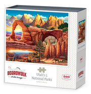 Boardwalk 500 Piece Puzzle: Utah's 5 National Parks - 500-piece puzzle box featuring colorful Utah desert landscapes with rock arches and spires.