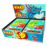 Ward TCG: Generation 1 Edition 2 Booster Box - Brightly colored Ward TCG booster box with dragon artwork and two visible booster packs inside.