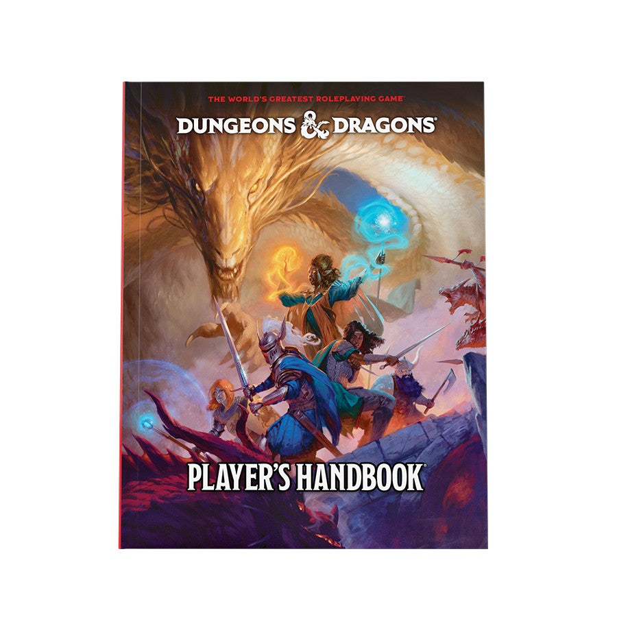 Dungeons & Dragons: Players Handbook 2024 - Colorful Dungeons & Dragons Player’s Handbook 2024 with a fierce dragon and adventurers on cover.