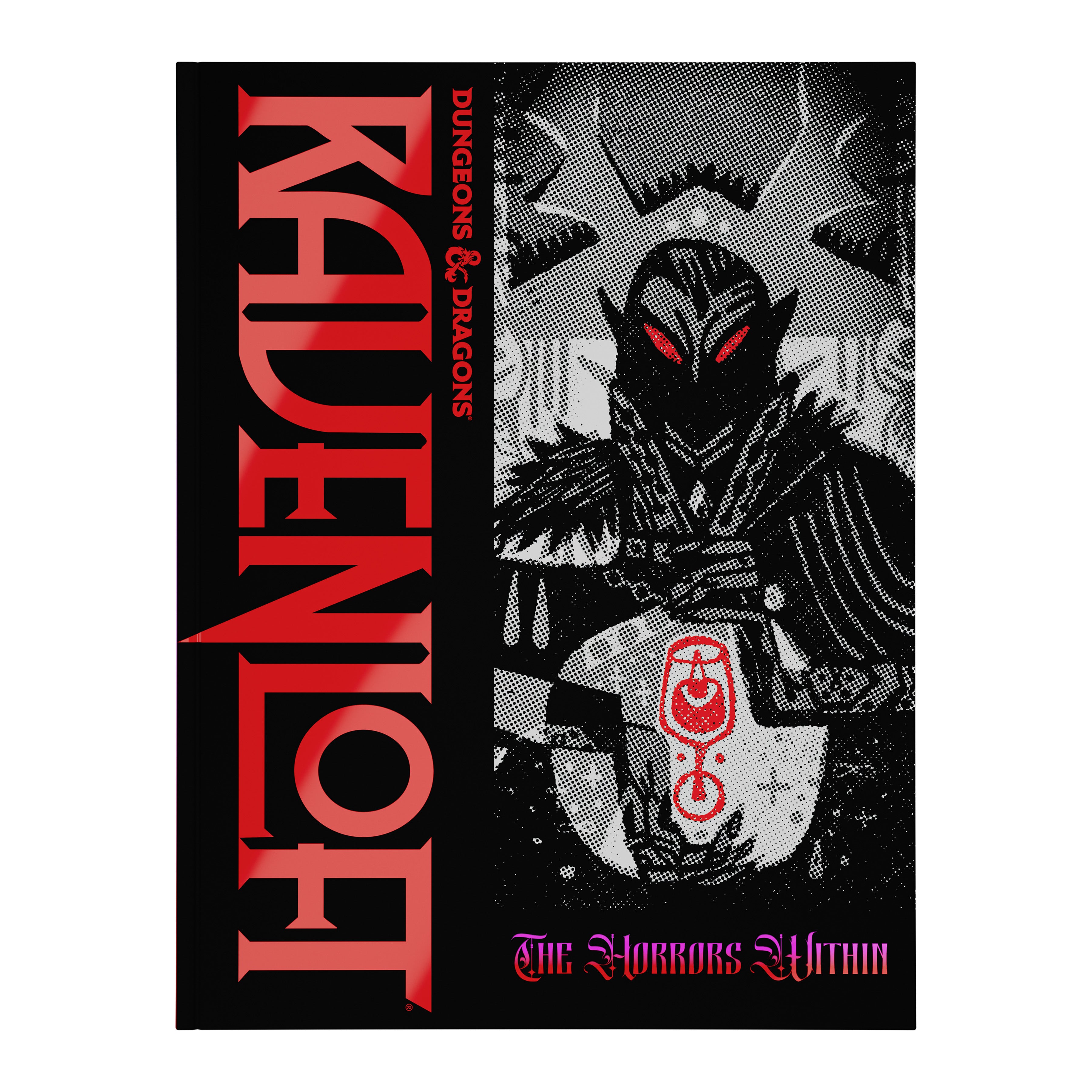 Dungeons & Dragons: Ravenloft - The Horrors Within Alternate Cover (PREORDER) - Dark fantasy book cover featuring a menacing armored figure with glowing red eyes holding a glowing red symbol, black and.