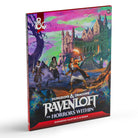 Dungeons & Dragons: Ravenloft - The Horrors Within Dungeon Masters Screen (PREORDER) - Folded Dungeons & Dragons Ravenloft Dungeon Masters Screen featuring dark castle, adventurers, and purple-green eerie sky.