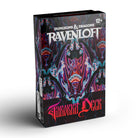 Dungeons & Dragons: Ravenloft - The Horrors Within Tarokka Deck (PREORDER) - Dark gothic tarot deck box with red and purple intricate demonic artwork and bold white "Dungeons & Dragons Ravenloft" text.
