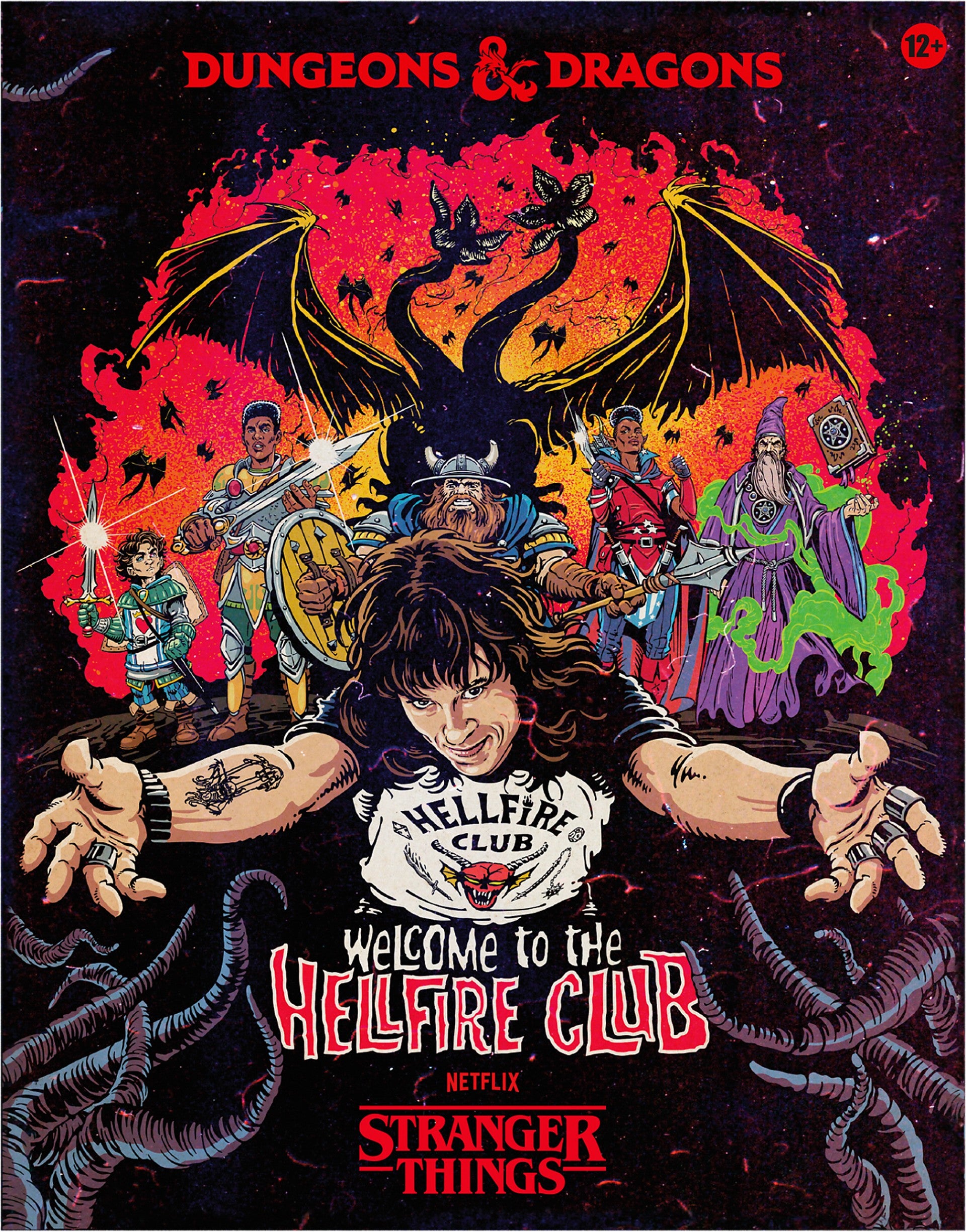Dungeons & Dragons: Stranger Things - Welcome to the Hellfire Club - Dungeons & Dragons book cover with fiery red and black background, featuring a dragon, hooded figure, and characters in.