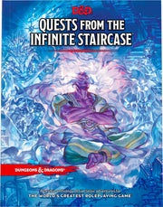 Dungeons & Dragons 5E: Quests from the Infinite Staircase - Dungeons & Dragons 5E book with a purple, mystical figure meditating amidst swirling blue and white magical staircases on.
