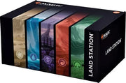 Magic: the Gathering Land Station - The Gathering Land Station box featuring five vertical compartments with illustrated card sleeves in beige, blue, purple,.