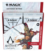 Magic: The Gathering - Assassin's Creed - Collector Booster Box - The Gathering Assassin’s Creed Collector Booster Box with fantasy warrior artwork, white and red packaging, showing sealed.