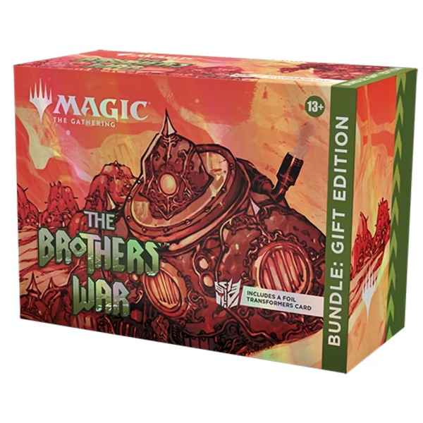 Magic: The Gathering - Brothers' War - Gift Bundle - The Gathering Brothers' War gift bundle box with detailed red and orange fantasy artwork featuring a robotic knight and.