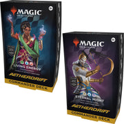 Magic: The Gathering - Aetherdrift Commander Decks - Set of 2 - The Gathering Aetherdrift Commander Deck boxes side by side; left box features a female character casting blue and purple.