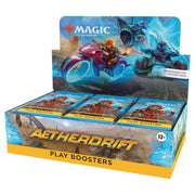 Magic: The Gathering - Aetherdrift Play Booster Box - The Gathering Aetherdrift Play Booster box with vibrant fantasy artwork and individual booster packs inside.