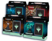 Magic: The Gathering - Duskmourn House of Horror Commander Deck Carton (4ct) - The Gathering Duskmourn House of Horror Commander Deck cartons, colorful fantasy-themed artwork on black boxes.