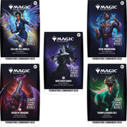 Magic: The Gathering - Foundations Commander Deck 5-Pack (PREORDER) - The Gathering Foundations Commander Deck boxes featuring vibrant fantasy artwork of a winged angel, armored warrior, dragon,