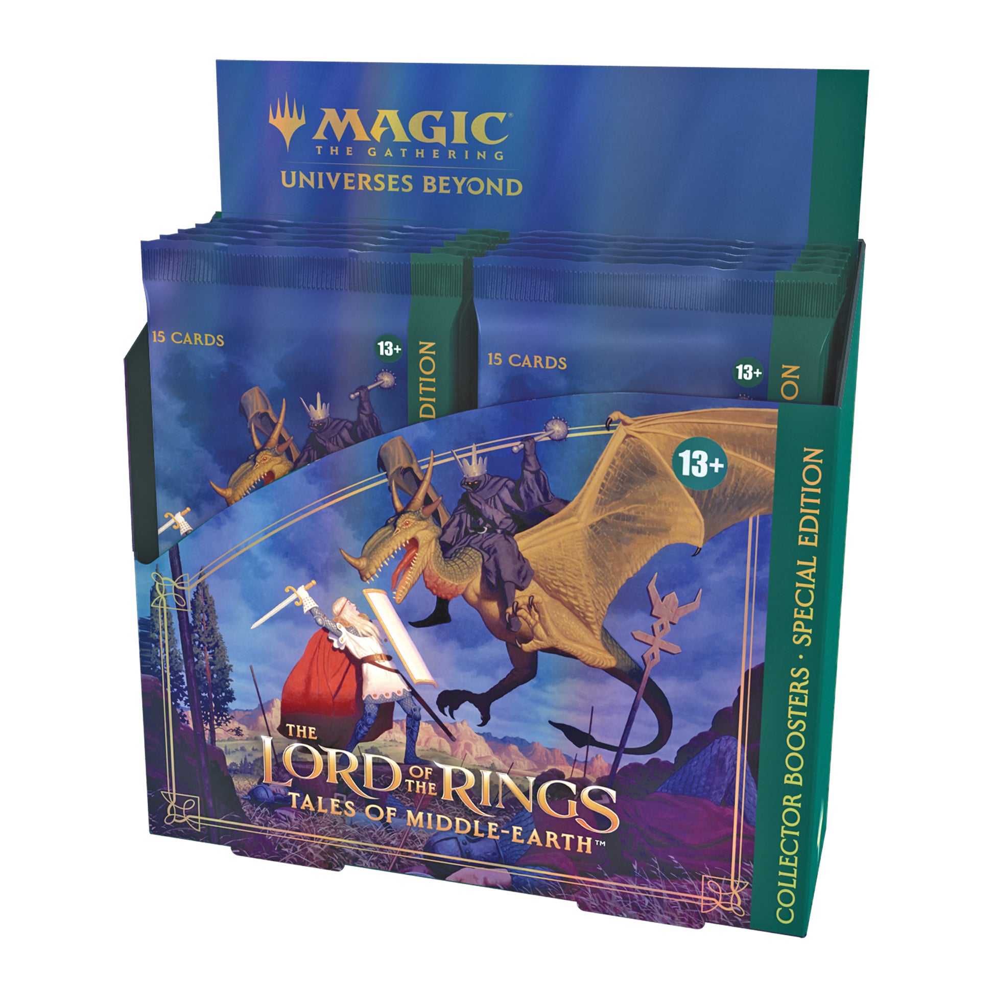 Magic: The Gathering - Lord of the Rings: Tales of Middle-earth Special Edition Collector Booster Box - The Gathering Lord of the Rings Special Edition Collector Booster Box with blue and purple fantasy artwork featuring a.