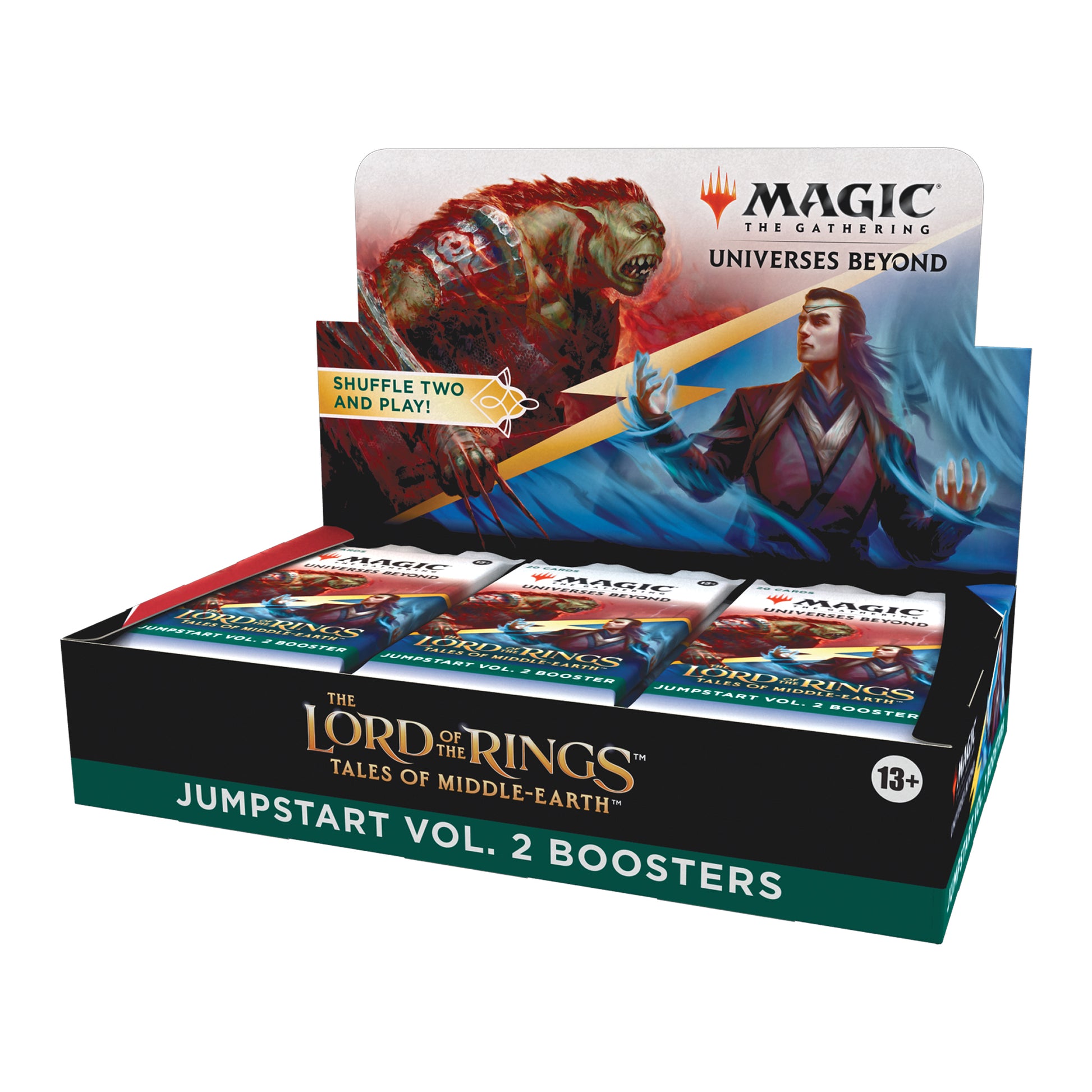 Magic: The Gathering - Lord of the Rings: Tales of Middle-earth Jumpstart Booster Vol. 2 Booster Box - The Gathering Lord of the Rings Jumpstart Vol. 2 booster packs in dark green and black packaging.