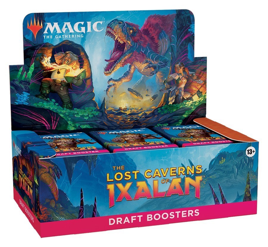 Magic: The Gathering - Lost Caverns of Ixalan Draft Booster Box - The Gathering Lost Caverns of Ixalan draft booster box with vibrant dinosaur and explorer artwork.