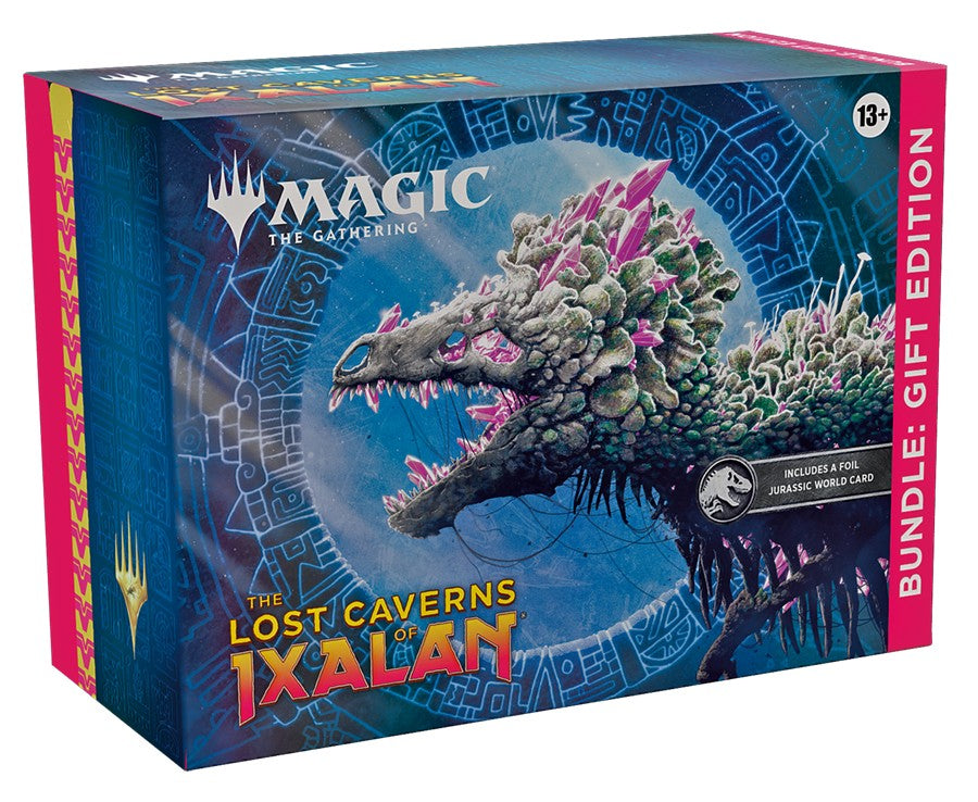 Magic: The Gathering - Lost Caverns of Ixalan Gift Edition Bundle - The Gathering Lost Caverns of Ixalan gift edition box with detailed dragon artwork on blue background and red side panel.