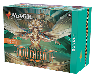 Magic: The Gathering - New Capenna - Bundle - The Gathering New Capenna card game bundle box with angelic figure and gold art on teal background.