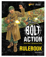Bolt Action 3: Rulebook (PREORDER) - Bolt Action Rulebook with World War II soldier illustration, black background, bold white and yellow text.