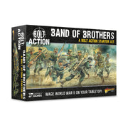 Bolt Action 3: Starter Set - Band of Brothers (PREORDER) - Rectangular game box featuring WWII soldiers in green uniforms and helmets advancing with rifles against a smoky battlefield