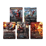 Secret Lair: Deadpool - The Gathering cards featuring Deadpool in action with red, black, and fiery orange designs.