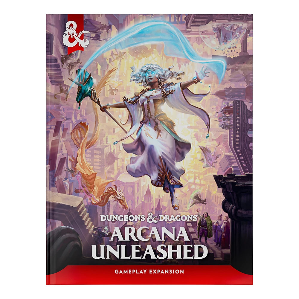 Dungeons & Dragons: Arcana Unleashed (PREORDER) - Dungeons & Dragons Arcana Unleashed book cover with a silver-haired sorceress casting a blue magical spell in a fantasy.