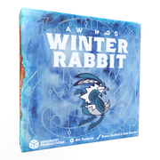 Winter Rabbit - Square board game box with blue icy background, featuring a stylized rabbit illustration and bold white "Winter Rabbit".