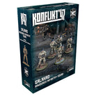 Konflikt '47: Galahad Armoured Infantry Squad - Boxed set of five detailed miniature armored infantry figures in grey metallic suits with weapons, on oval bases.
