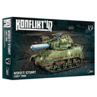 Konflikt '47: M5A2(T) Stuart Light Tank (PREORDER) - Green military M5A2(T) Stuart light tank model with white star insignia and chainsaw turret weapon on box art.