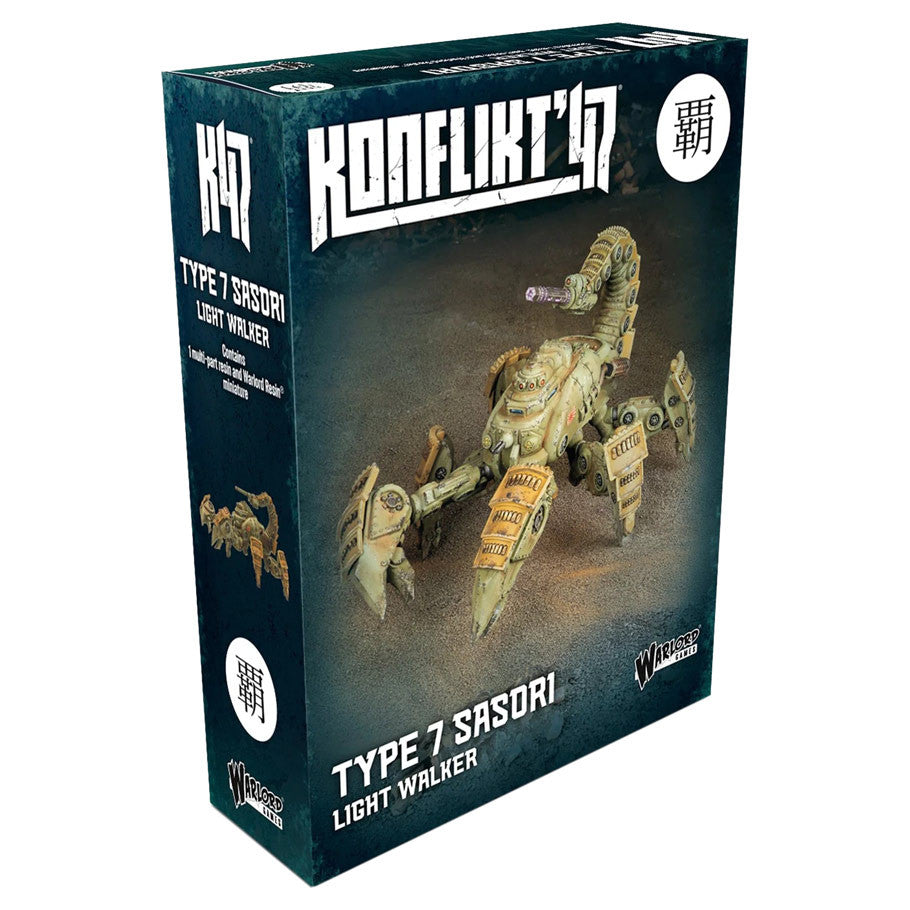 Konflikt '47: Type 7 Sasori Light Walker - Boxed Konflikt '47 Type 7 Sasori Light Walker model with scorpion-inspired legs and beige armor colors.