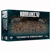Konflikt '47: Tottenrotte Starter Army - Boxed wargame set featuring painted miniature soldiers and machines in dark, muted military colors with futuristic design.