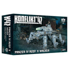Konflikt '47: Panzer IV Ausf. X Walker - Konflikt '47 Panzer IV Ausf. X Walker miniature featuring a gray armored four-legged mech with tank turret and gun details.