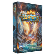 Elemystic - Elemystic board game box with fiery and stormy fantasy artwork, featuring lightning and swirling clouds.