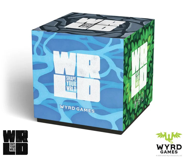 WRLD (PREORDER) - Blue and green cube game box with bold white "WRLD" text and abstract patterns.