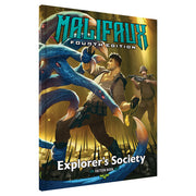 Malifaux 4th Edition: Explorer’s Society Faction Book (PREORDER) - Hardcover book with a dark fantasy cover showing a fierce battle between a muscular man and a blue tentacled creature,.