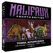 Malifaux 4th Edition: Titania, Autumn Queen (PREORDER) - Malifaux Fourth Edition box featuring Titania, Autumn Queen miniature with a dark purple and black color scheme and fantasy.
