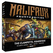 Malifaux 4th Edition: The Clampetts, Fisherfolk (PREORDER) - Malifaux Fourth Edition tabletop game box featuring detailed fantasy miniatures of fish-like humanoids and rugged fishermen.