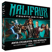 Malifaux 4th Edition: Ana Lycarayen, The Resolute - Malifaux Fourth Edition box featuring a detailed female miniature in dark armor wielding pistols, flanked by diverse.