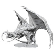 Pathfinder Battles Deep Cuts: Diabolic Dragon Boxed Miniature - Gray plastic miniature of a fierce dragon with large outstretched wings, sharp claws, and imposing curved horns.