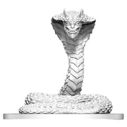 D&D Nolzur's Marvelous Miniatures: Guardian Naga - Unpainted white plastic miniature of a coiled naga with layered scales and a detailed, menacing face with horns.