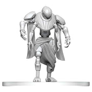 D&D Nolzur's Marvelous Miniatures: Nimblewright Hulk - Unpainted plastic miniature of four-armed armored humanoid with flowing cloth and cape on round base.