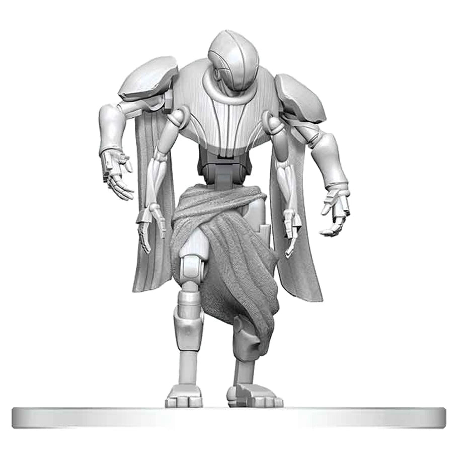 D&D Nolzur's Marvelous Miniatures: Nimblewright Hulk - Unpainted plastic miniature of four-armed armored humanoid with flowing cloth and cape on round base.