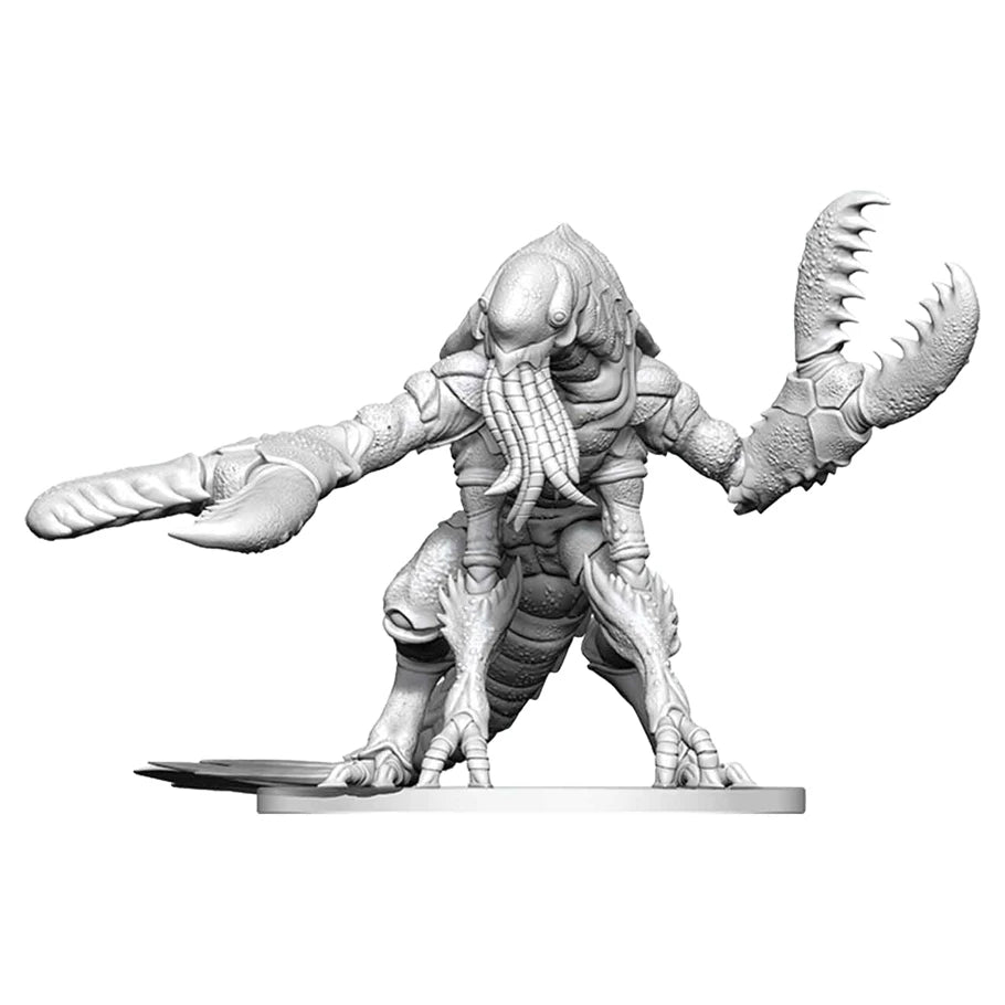 D&D Nolzur's Marvelous Miniatures: Chuul - Unpainted gray resin miniature of a Chuul creature with large claws, tentacle-like mouth, and insectoid segmented body.
