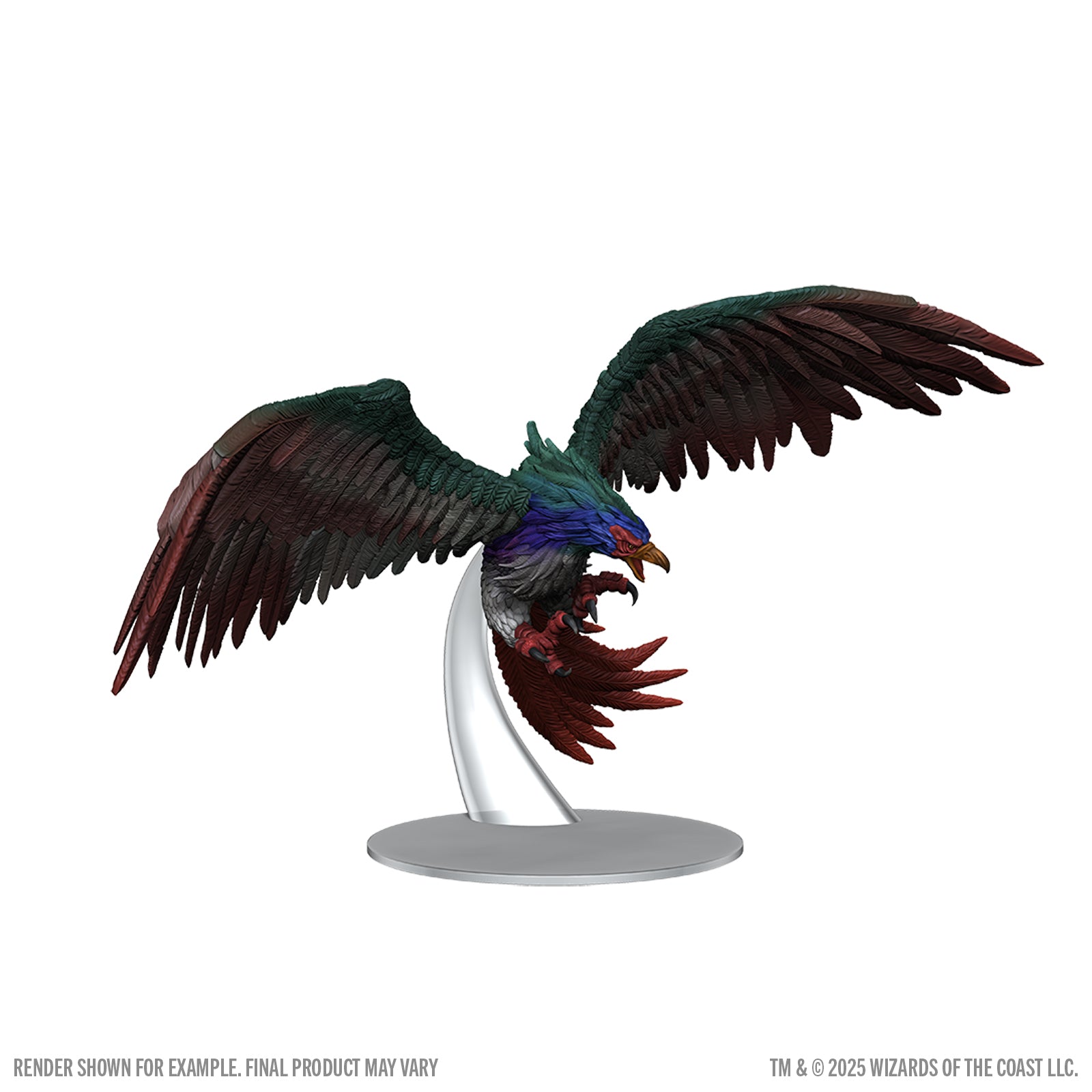 D&D Icons of the Realms: Monster Menagerie Revisited - Roc Boxed Miniature - Detailed gray miniature of a large bird with outstretched wings perched on a curved clear stand.