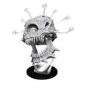 D&D Nolzur's Marvelous Minis: Death Tyrant - Gray skeletal skull with large open jaw and sharp teeth, adorned with bone spikes, mounted on black and silver stand.