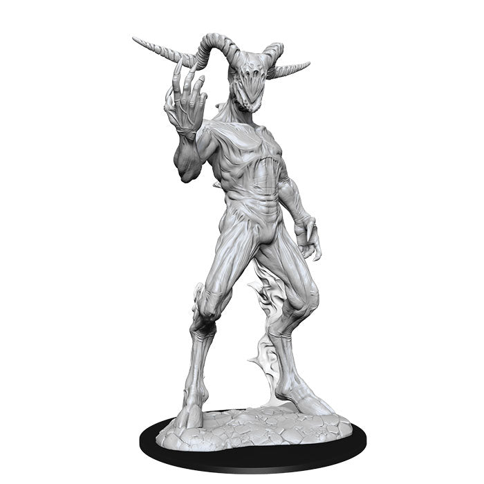D&D: Nolzur's Marvelous Minis: Nightwalker - Gray resin miniature of a tall, skeletal humanoid with a horned skull head, clawed hand raised, standing on a textured base.